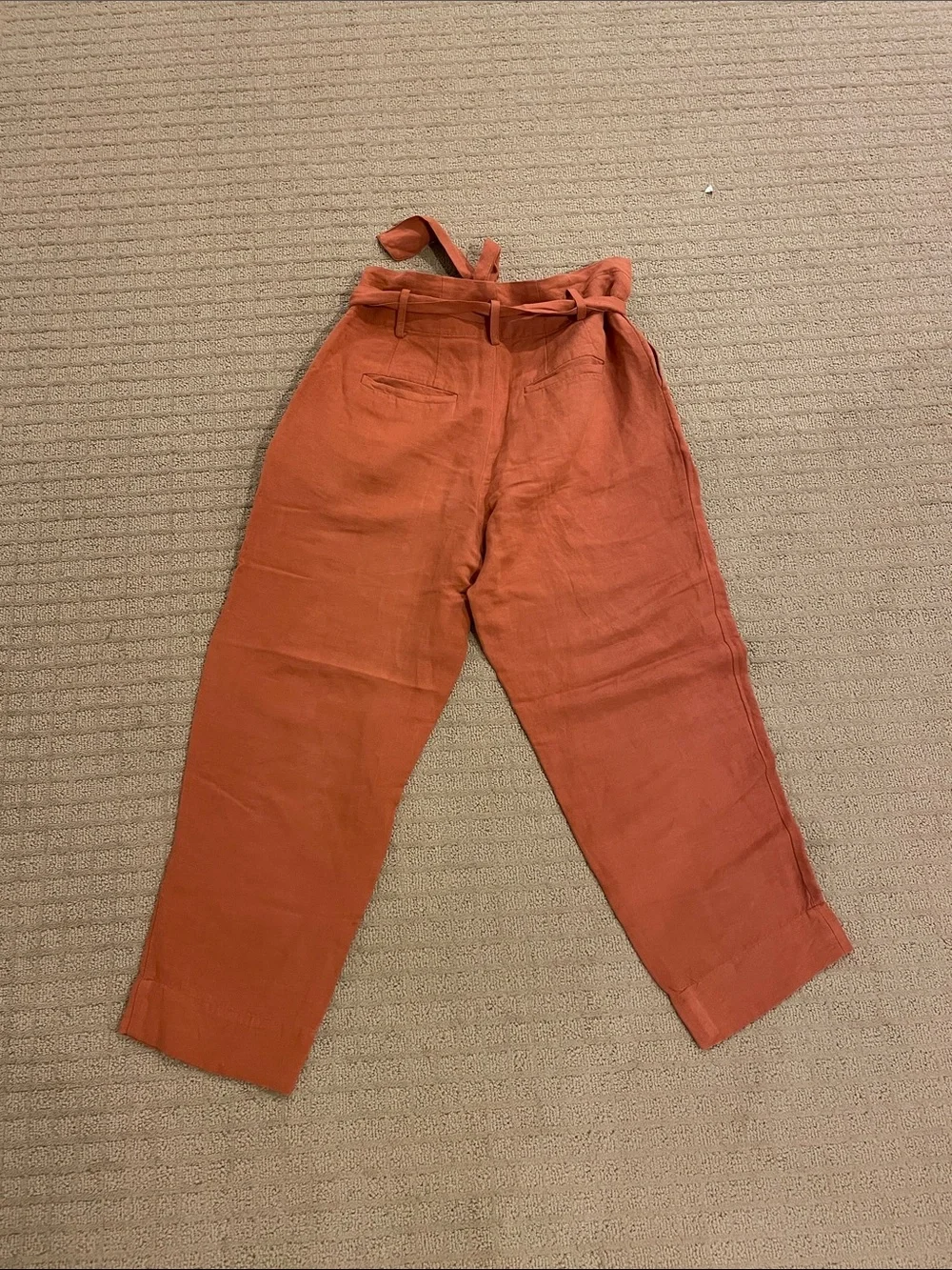 Madewell Paperbag Waist Linen-Blend Pants - Rust Orange
